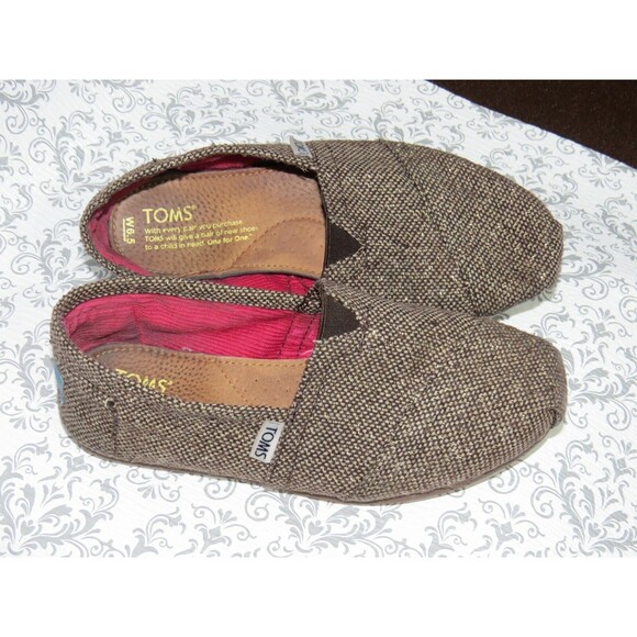 Toms Classic Brown Sz 6.5 Gold Woven Alpargatas Slip On Ballet Flats Shoes - Picture 4 of 8